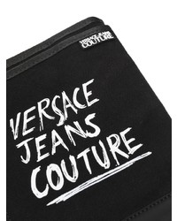 Черная кожаная сумка почтальона с принтом от VERSACE JEANS COUTURE