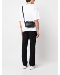 Черная кожаная сумка почтальона с принтом от Calvin Klein Jeans