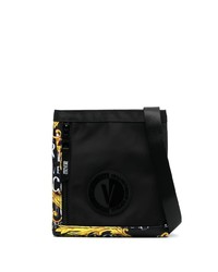 Черная кожаная сумка почтальона с принтом от VERSACE JEANS COUTURE