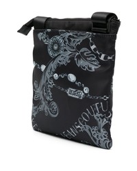 Черная кожаная сумка почтальона с цветочным принтом от VERSACE JEANS COUTURE