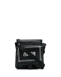 Черная кожаная сумка почтальона от Versace Jeans
