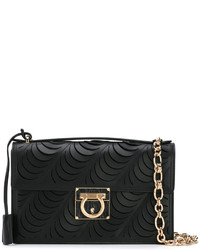 Женская черная кожаная сумка с вышивкой от Salvatore Ferragamo