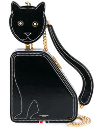 Женская черная кожаная сумка с вышивкой от Thom Browne