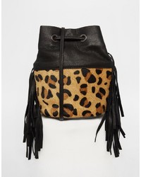 Женская черная кожаная сумка с леопардовым принтом от Asos