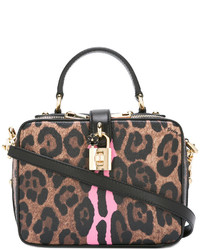 Женская черная кожаная сумка с леопардовым принтом от Dolce & Gabbana