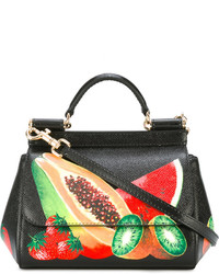Женская черная кожаная сумка с принтом от Dolce & Gabbana