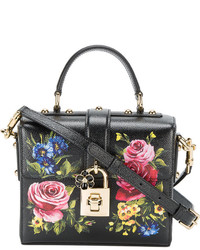 Женская черная кожаная сумка с принтом от Dolce & Gabbana