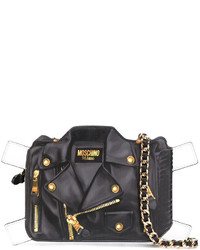 Женская черная кожаная сумка с принтом от Moschino