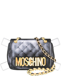 Женская черная кожаная сумка с принтом от Moschino