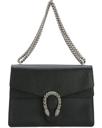 Женская черная кожаная сумка с украшением от Gucci