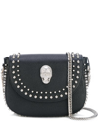 Женская черная кожаная сумка с украшением от Philipp Plein