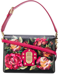 Женская черная кожаная сумка с цветочным принтом от Dolce & Gabbana