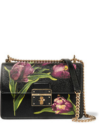 Женская черная кожаная сумка с цветочным принтом от Dolce & Gabbana