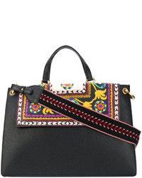 Женская черная кожаная сумка с цветочным принтом от Etro