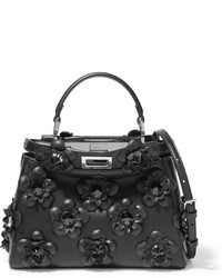Женская черная кожаная сумка с цветочным принтом от Fendi