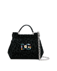 Черная кожаная сумка-саквояж с принтом от Dolce & Gabbana