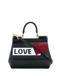 Черная кожаная сумка-саквояж с принтом от Dolce & Gabbana