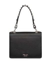 Черная кожаная сумка-саквояж с принтом от Prada