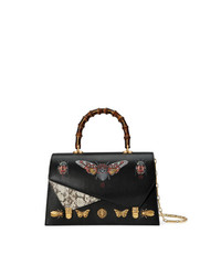 Черная кожаная сумка-саквояж с принтом от Gucci