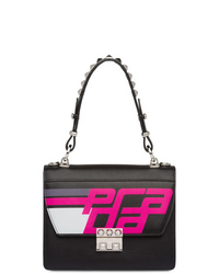 Черная кожаная сумка-саквояж с принтом от Prada