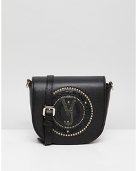 Черная кожаная сумка-саквояж с принтом от Versace Jeans