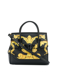 Черная кожаная сумка-саквояж с принтом от Versace