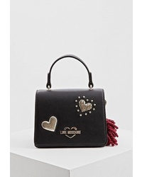 Черная кожаная сумка-саквояж с украшением от Love Moschino