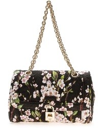 Черная кожаная сумка-саквояж с цветочным принтом от Dolce & Gabbana