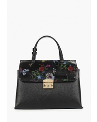 Черная кожаная сумка-саквояж с цветочным принтом от Krole