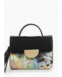 Черная кожаная сумка-саквояж с цветочным принтом от Pola