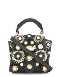 Черная кожаная сумка-саквояж с цветочным принтом от Zac Zac Posen