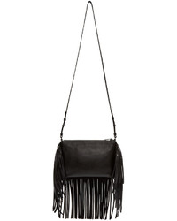 Черная кожаная сумка через плечо c бахромой от Saint Laurent