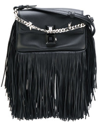 Черная кожаная сумка через плечо c бахромой от Fendi