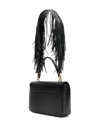 Черная кожаная сумка через плечо c бахромой от Love Moschino
