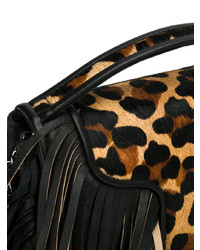 Черная кожаная сумка через плечо c бахромой от Andrea Bogosian