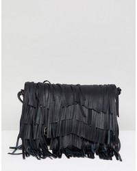Черная кожаная сумка через плечо c бахромой от Urbancode