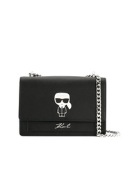 Черная кожаная сумка через плечо с принтом от Karl Lagerfeld