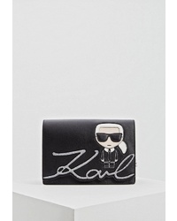Черная кожаная сумка через плечо с принтом от Karl Lagerfeld