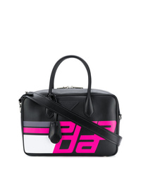 Черная кожаная сумка через плечо с принтом от Prada