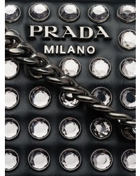 Черная кожаная сумка через плечо с украшением от Prada