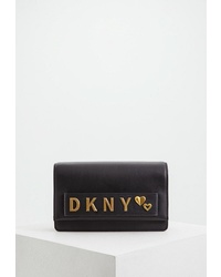 Черная кожаная сумка через плечо с украшением от DKNY