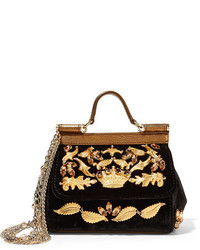 Черная кожаная сумка через плечо с украшением от Dolce & Gabbana