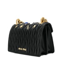 Черная кожаная сумка через плечо с украшением от Miu Miu