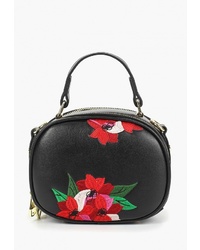 Черная кожаная сумка через плечо с цветочным принтом от Baggini