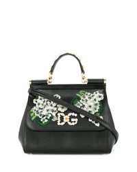Черная кожаная сумка через плечо с цветочным принтом от Dolce & Gabbana