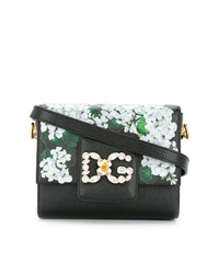 Черная кожаная сумка через плечо с цветочным принтом от Dolce & Gabbana