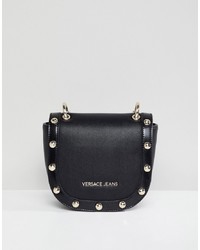 Черная кожаная сумка через плечо с шипами от Versace Jeans