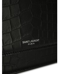 Черная кожаная сумка через плечо со змеиным рисунком от Saint Laurent