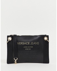 Черная кожаная сумка через плечо от Versace Jeans