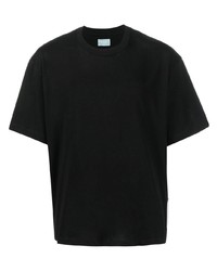 Мужская черная кожаная футболка с круглым вырезом с принтом от Bally